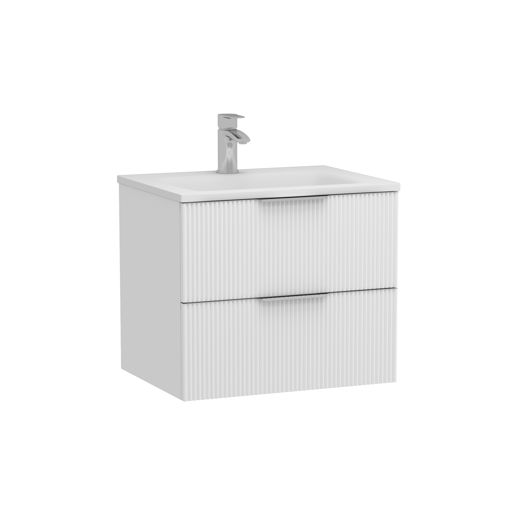 Evora Matt White Fluted Wall Hung Vanity Unit 2 Drawer with Matt Stone Basin - Multiple Size