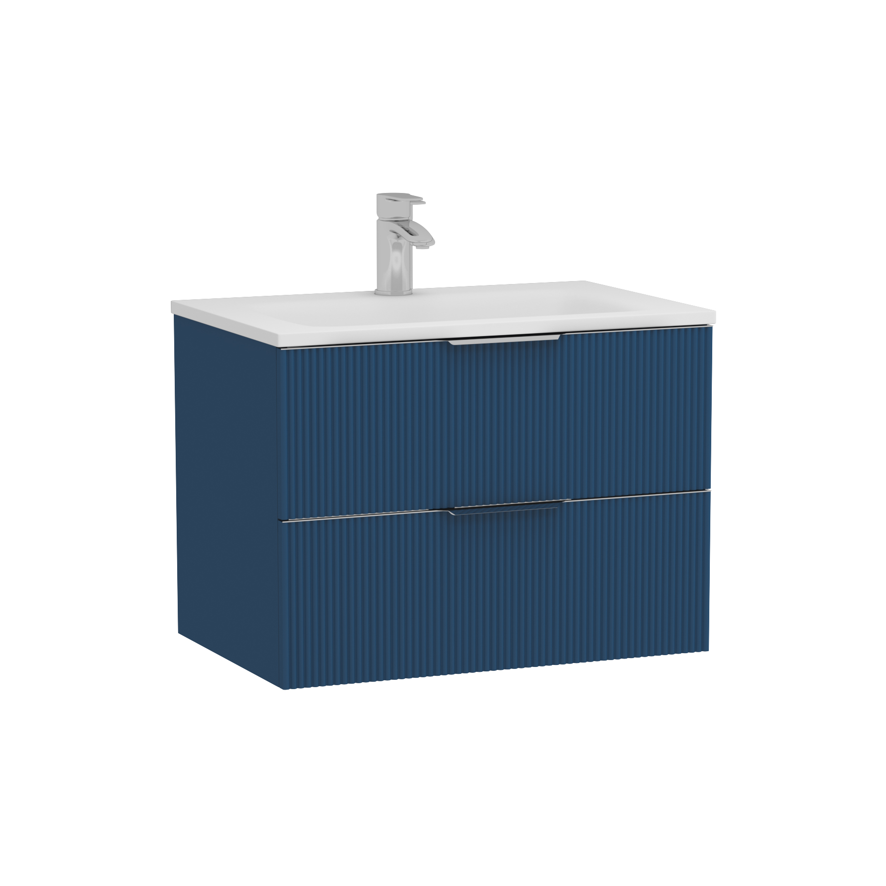 Evora Midnight Blue Fluted Wall Hung Vanity Unit 2 Drawer with Matt Stone Basin - Multiple Size