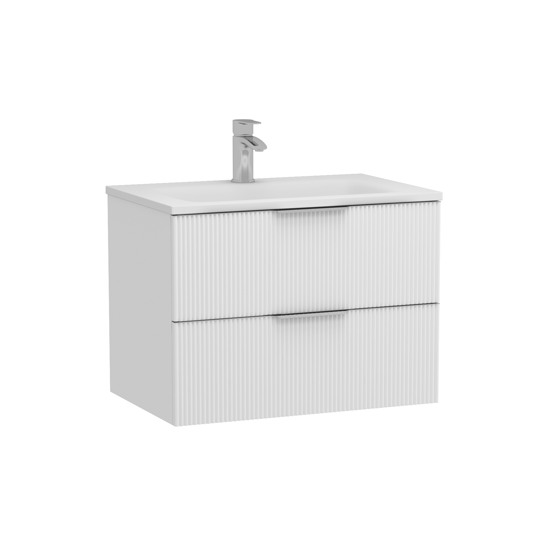 Evora 700mm Matt White Fluted Wall Hung Vanity Unit 2 Drawer with Matt Stone Basin
