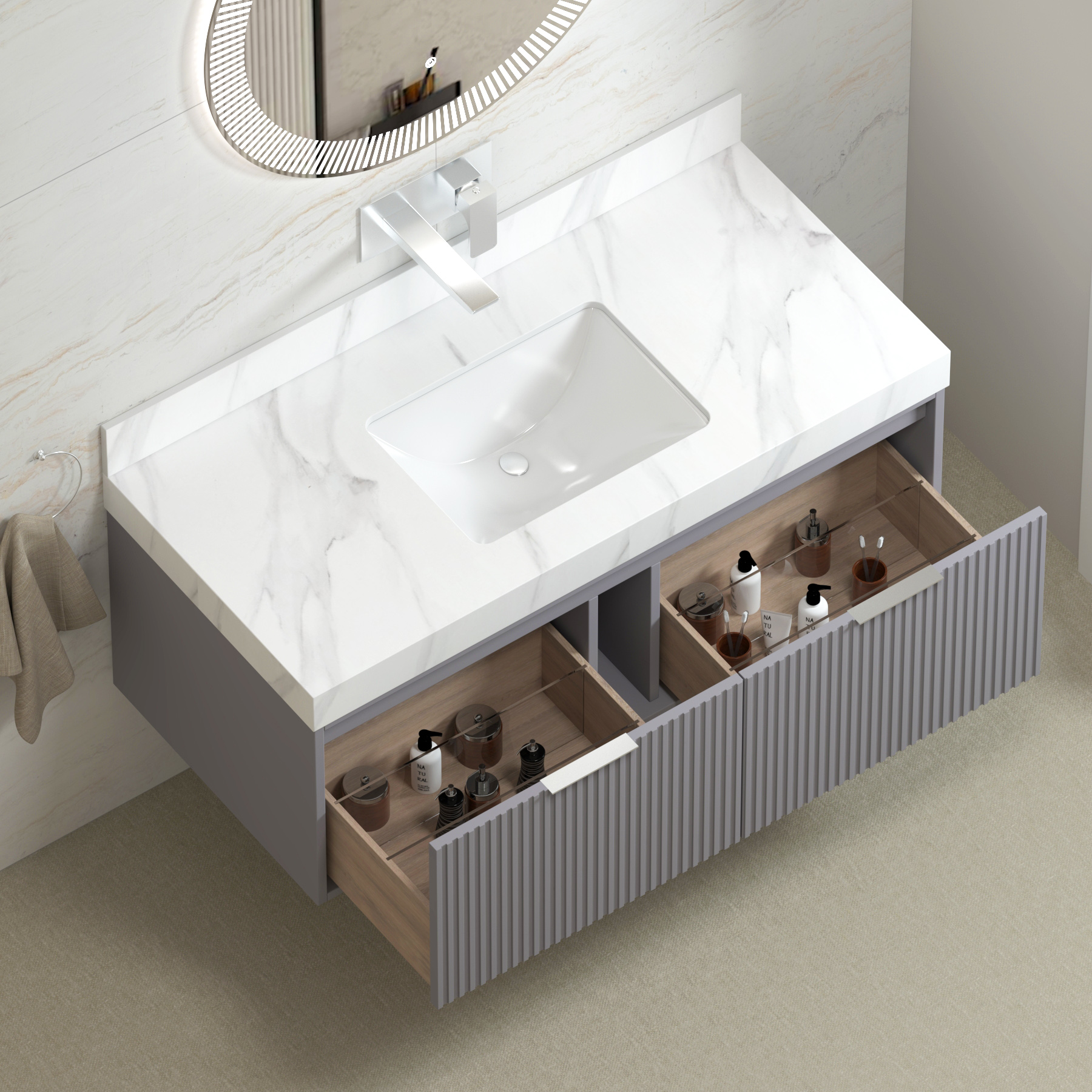 Florina 1200mm Soft Close Drawers Vanity Unit with Carrara White Top