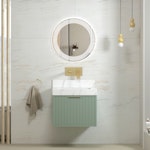 Florina 600mm Mint Green Vanity Unit with Carrara White Top & Brushed Brass Handle