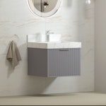 Florina 600mm Rock Grey Vanity Unit with Carrara White Top & Chrome Handle