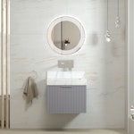Florina 600mm Rock Grey Vanity Unit with Carrara White Top & Chrome Handle