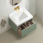 Florina 750mm Mint Green Vanity Unit with Carrara White Top & Brushed Brass Handle