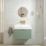 Florina 750mm Mint Green Vanity Unit with Carrara White Top & Brushed Brass Handle