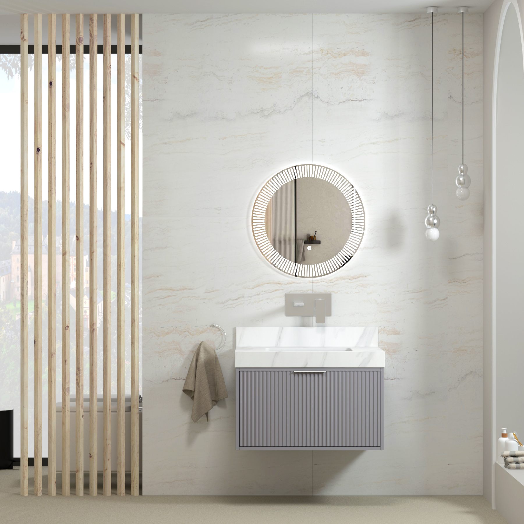 Florina 750mm Rock Grey Vanity Unit with Carrara White Top & Chrome Handle