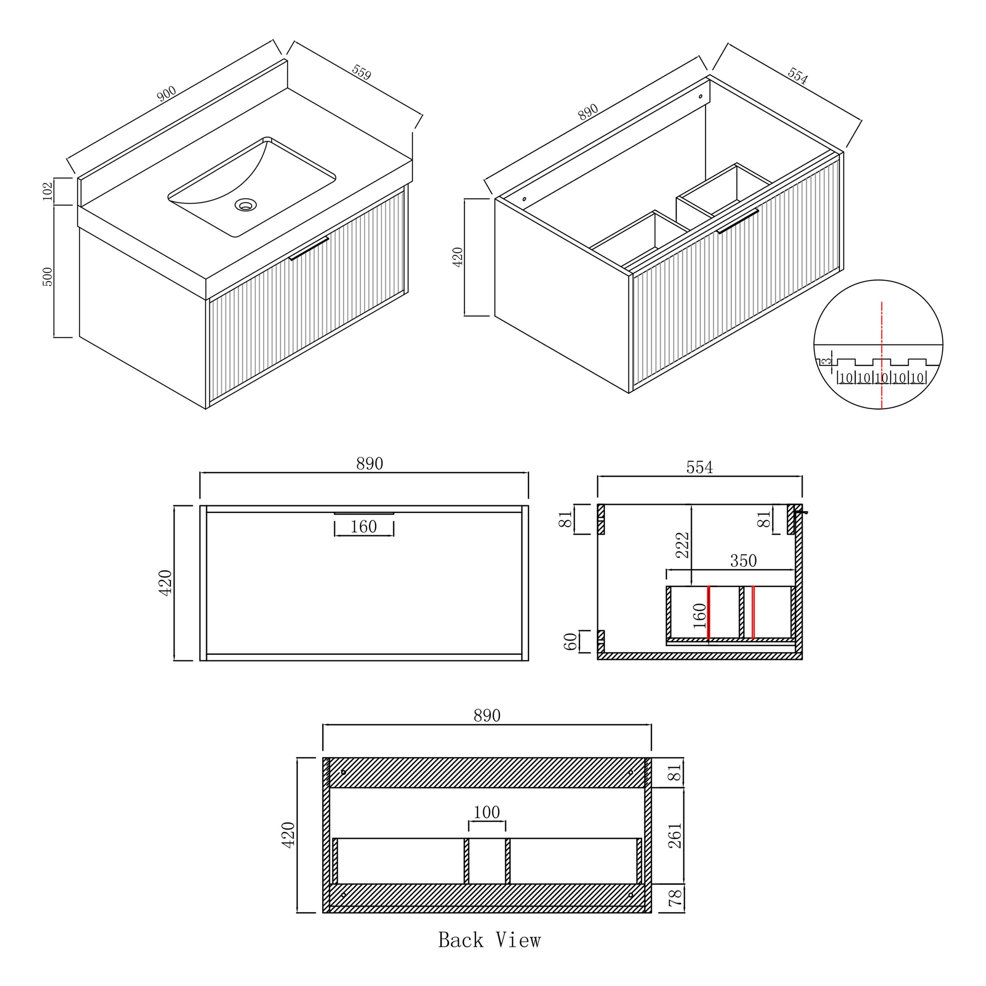 Florina 900mm Navy Blue Vanity Unit with Carrara Marble Top & Brass Handle