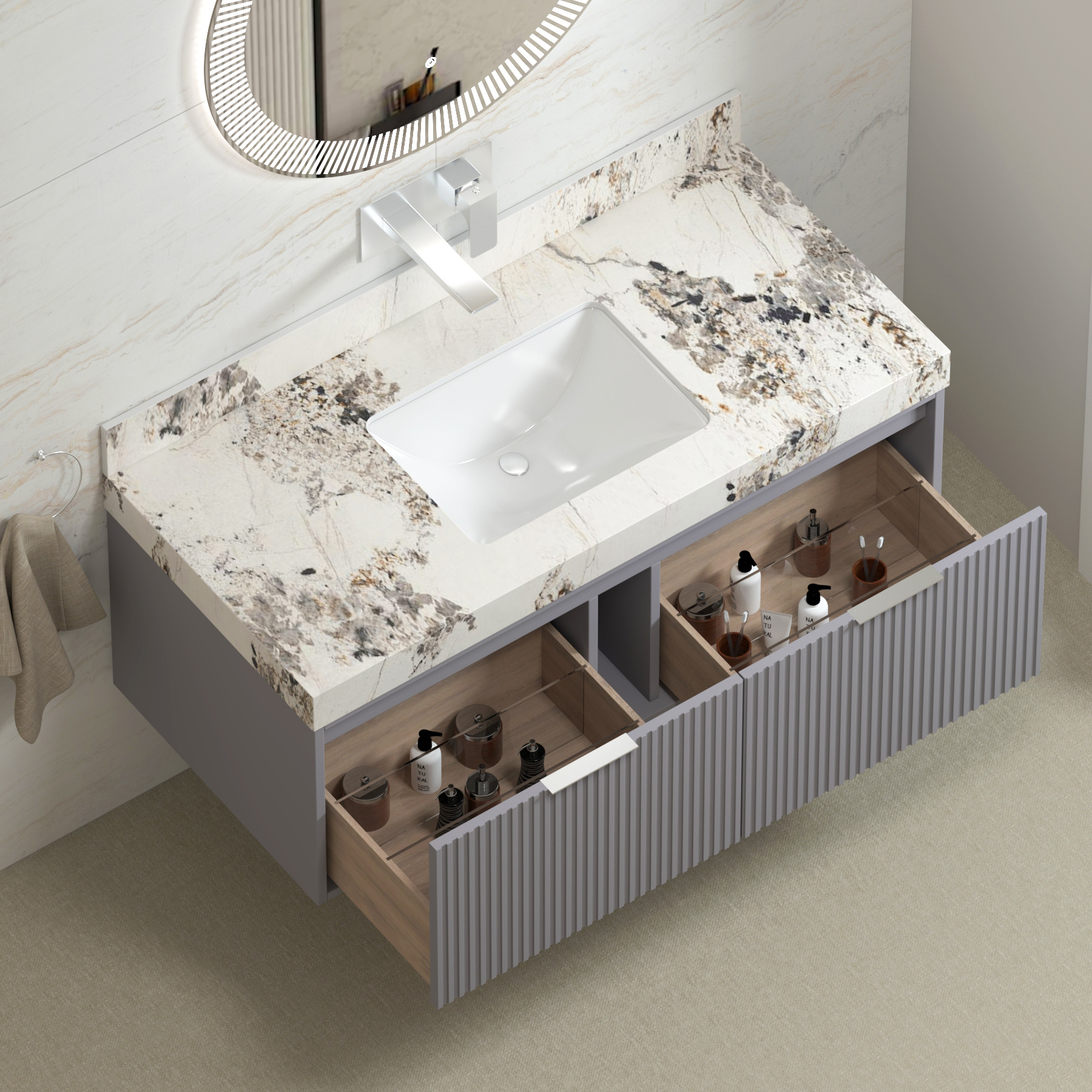 Florina 1200mm Rock Grey Vanity Unit with Pandora Top & Chrome Handle
