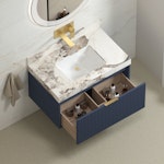 Florina Navy Blue Soft Close Drawer Vanity Unit with Pandora Top & Brushed Brass Handle