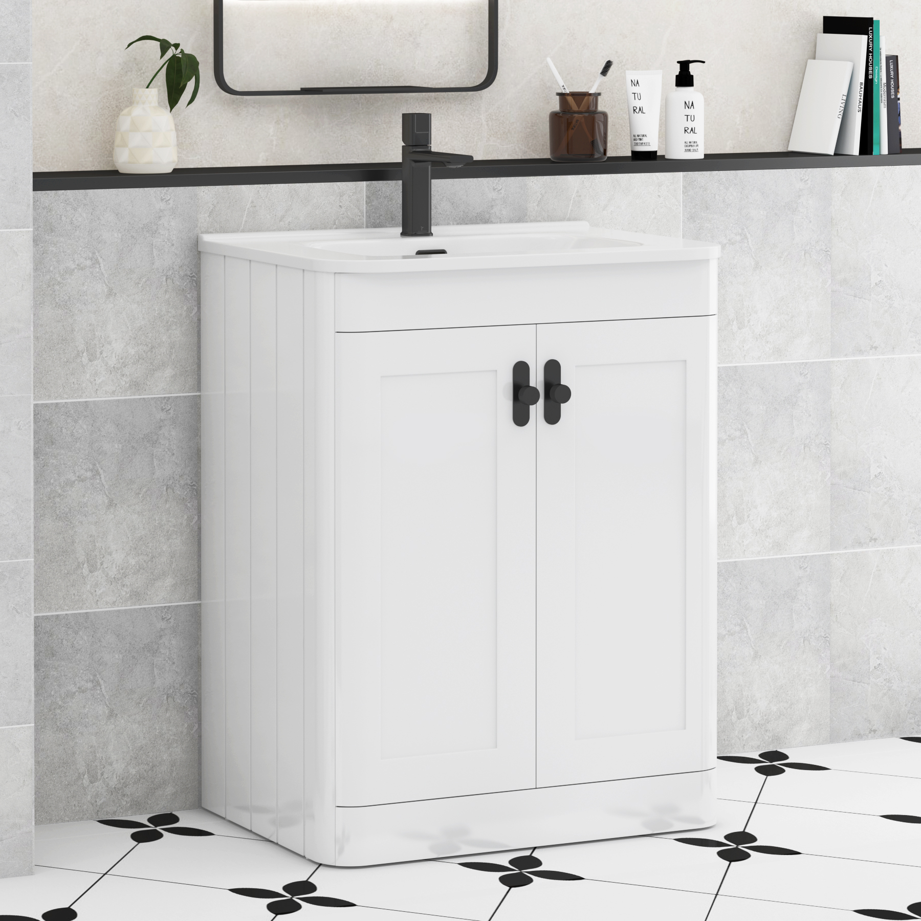 Henley Gloss White 2 Door Floor Standing Vanity Unit with Optional Basin & Knobs