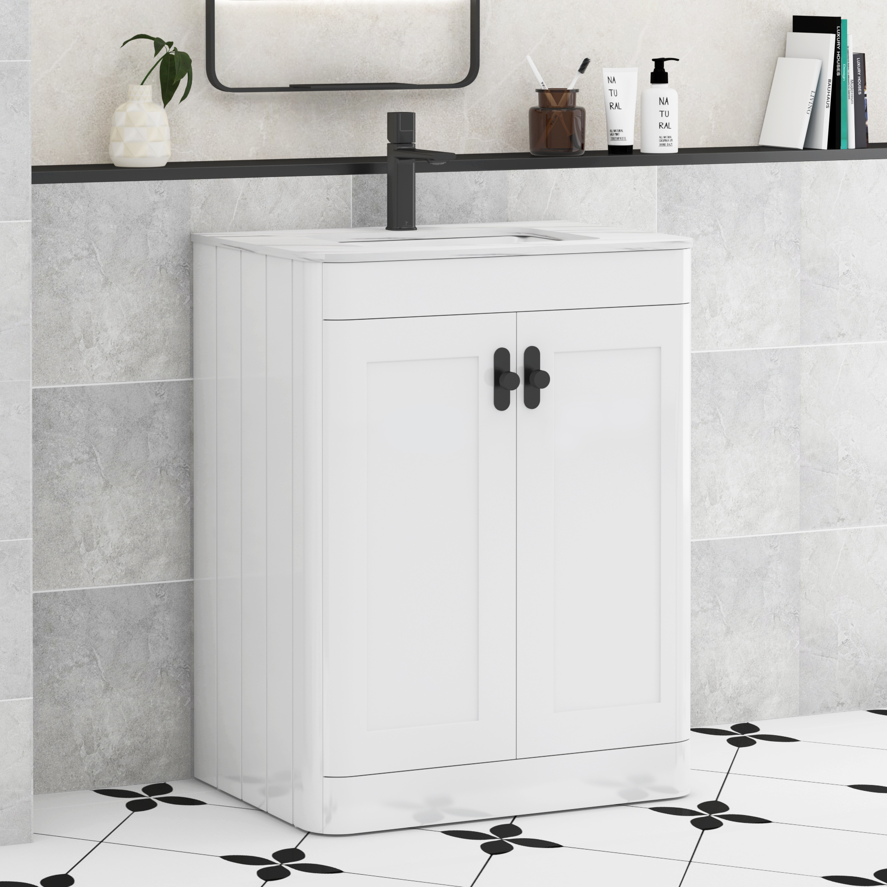 Henley 2 Door Floor Standing Vanity Unit – Multiple Sizes, Colours, Basins & Knob Options