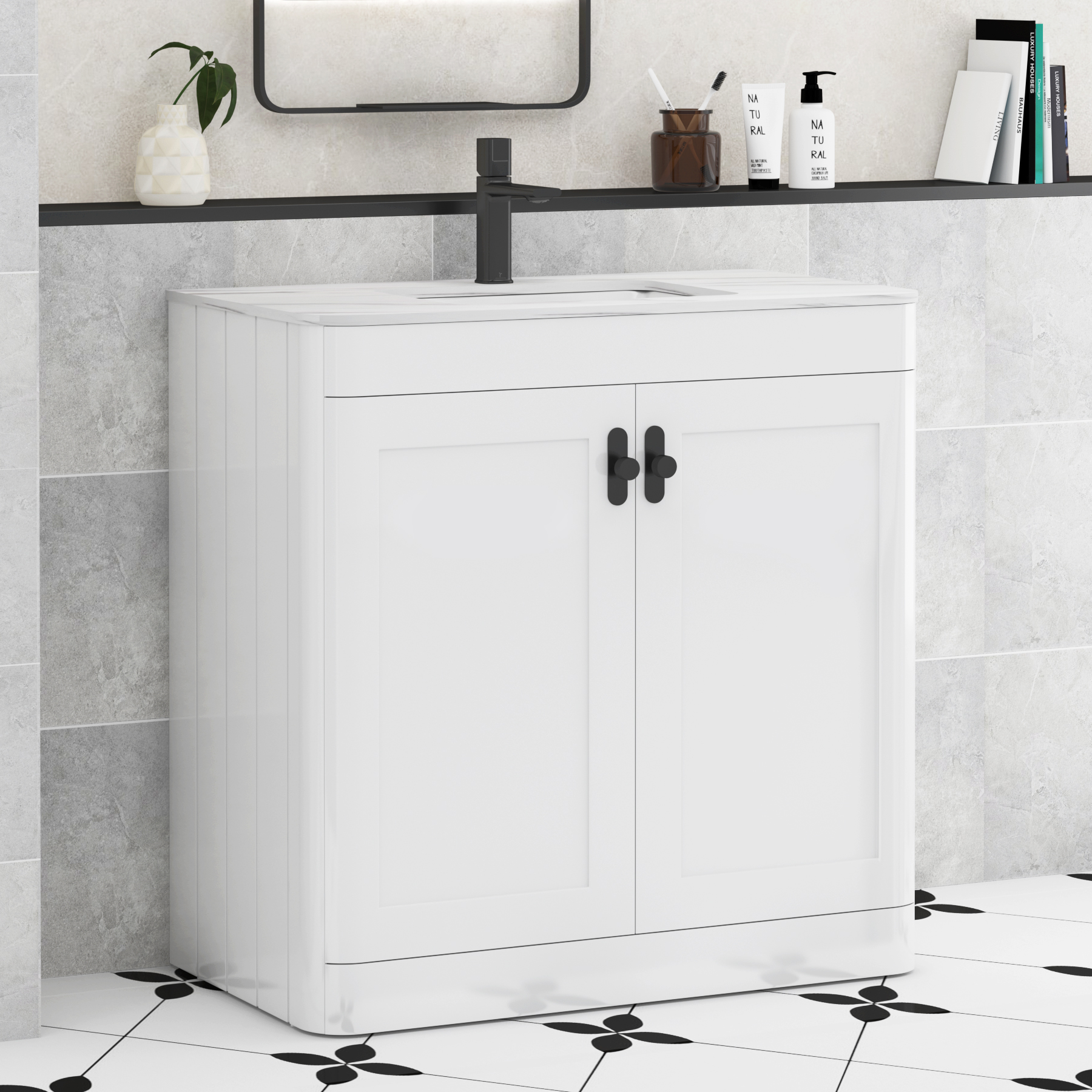 Henley 2 Door Floor Standing Vanity Unit – Multiple Sizes, Colours, Basins & Knob Options