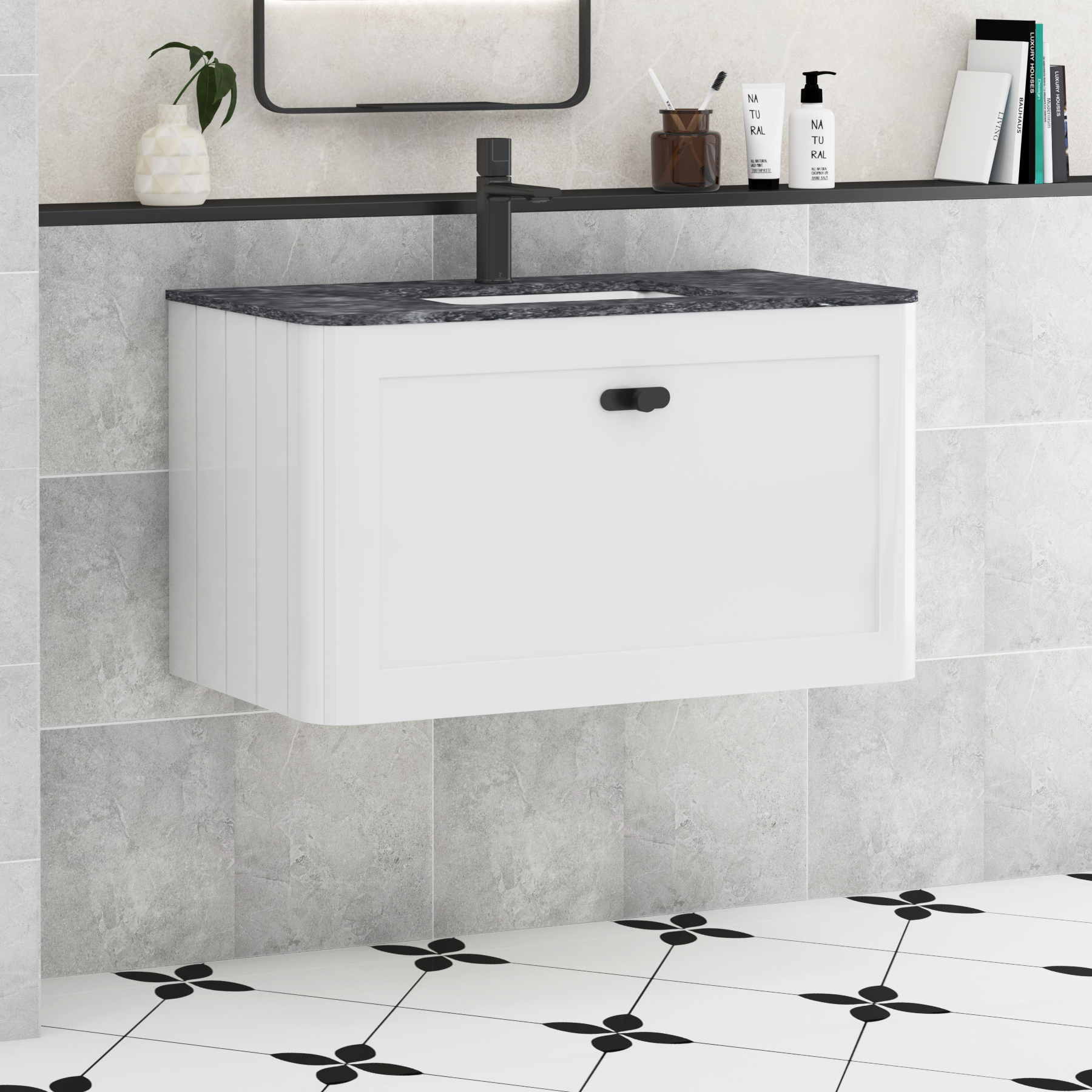 Henley Gloss White 1 Drawer Wall Hung Vanity Unit with Optional Basin & Knobs