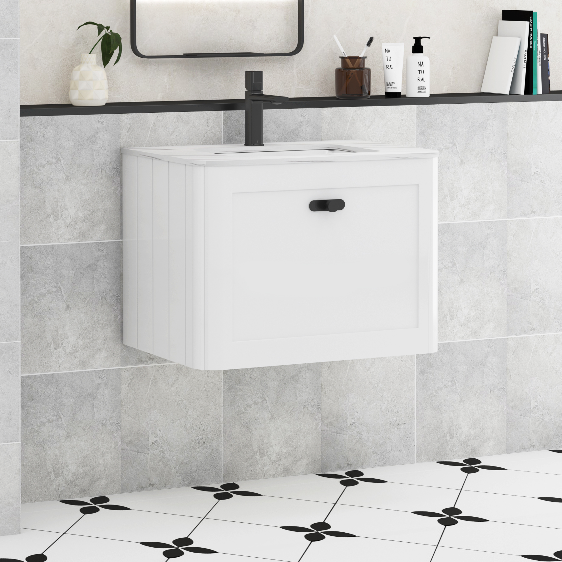 Henley 1 Drawer Wall Hung Vanity Unit – Multiple Sizes, Colours, Basins & Knob Options