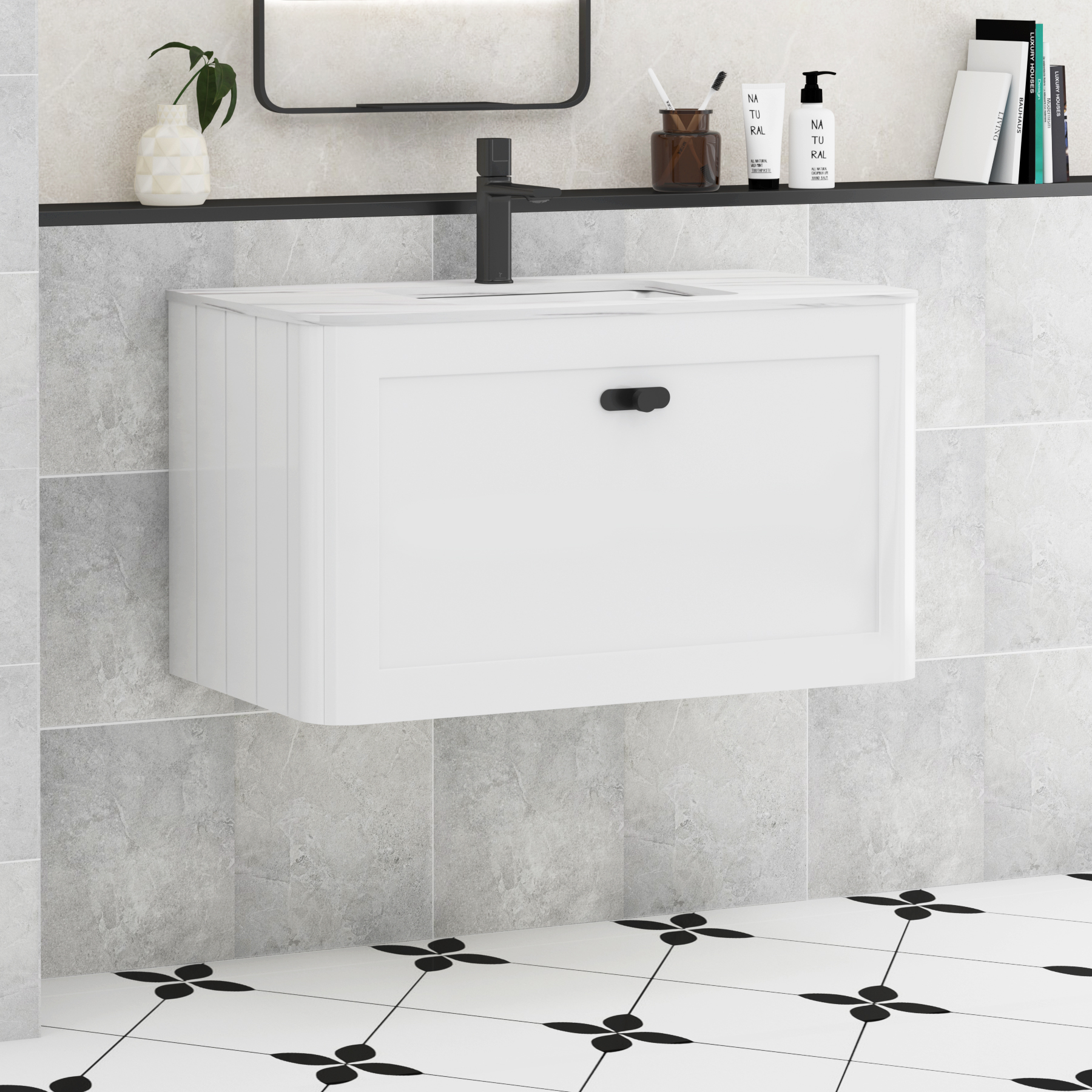 Henley 1 Drawer Wall Hung Vanity Unit – Multiple Sizes, Colours, Basins & Knob Options
