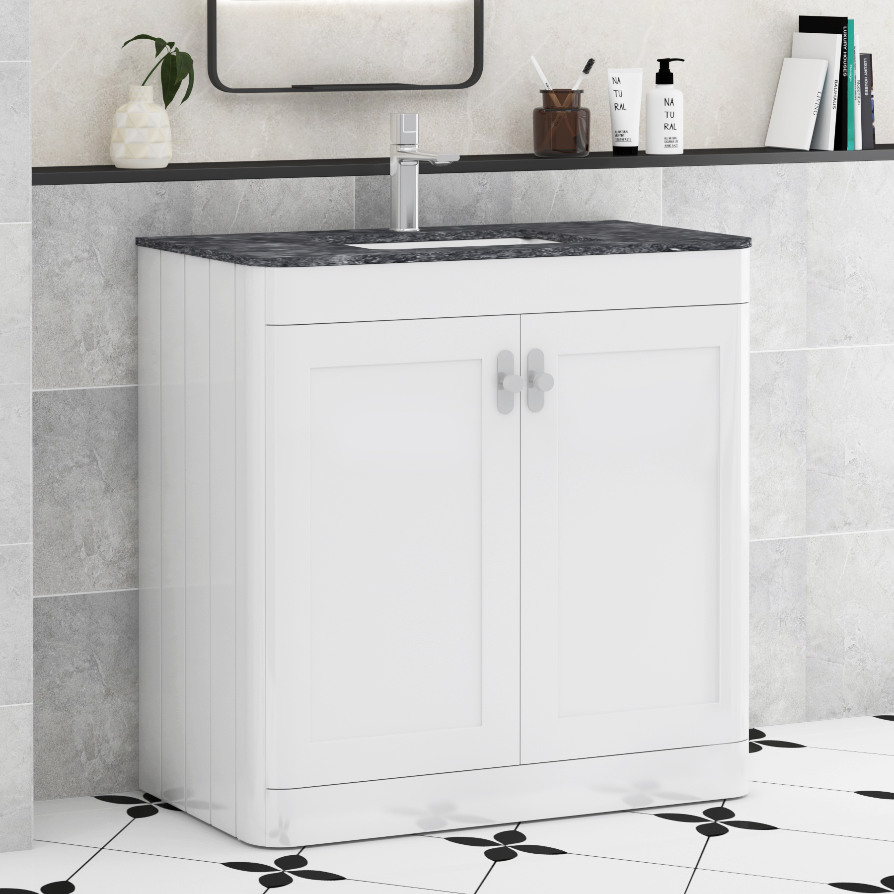 Henley Gloss White 2 Door Floor Standing Vanity Unit with Optional Basin & Knobs