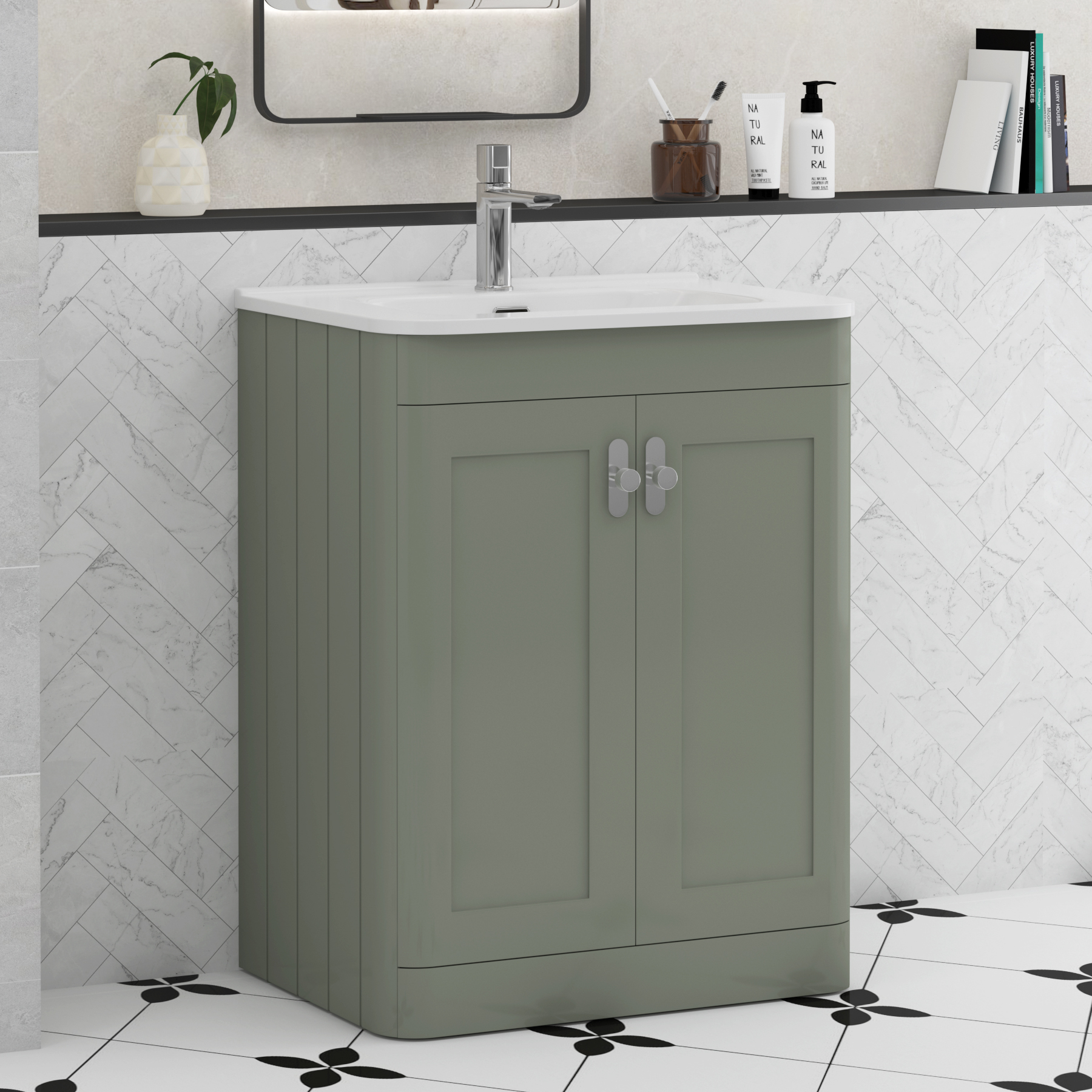 Henley 2 Door Floor Standing Vanity Unit – Multiple Sizes, Colours, Basins & Knob Options