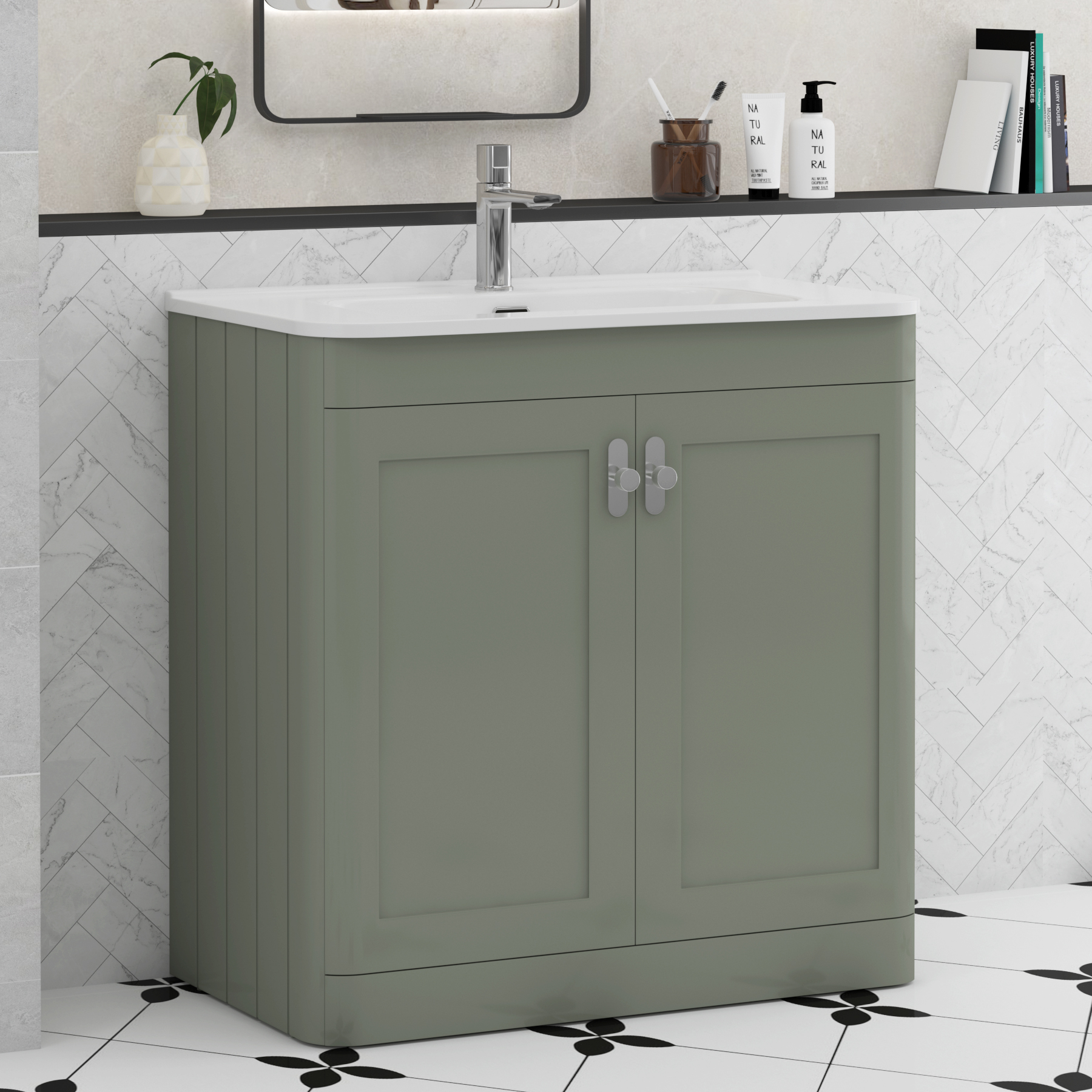 Henley 2 Door Floor Standing Vanity Unit – Multiple Sizes, Colours, Basins & Knob Options