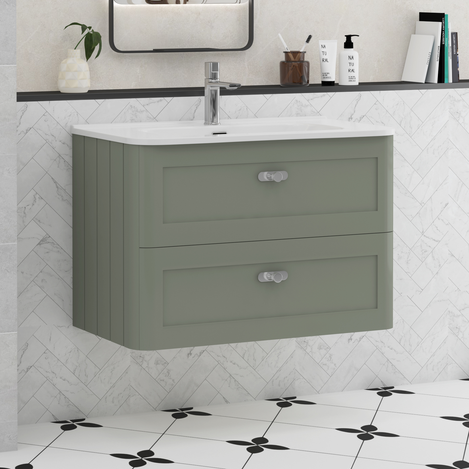 Henley 2 Drawer Wall Hung Vanity Unit – Multiple Sizes, Colours, Basins & Knob Options