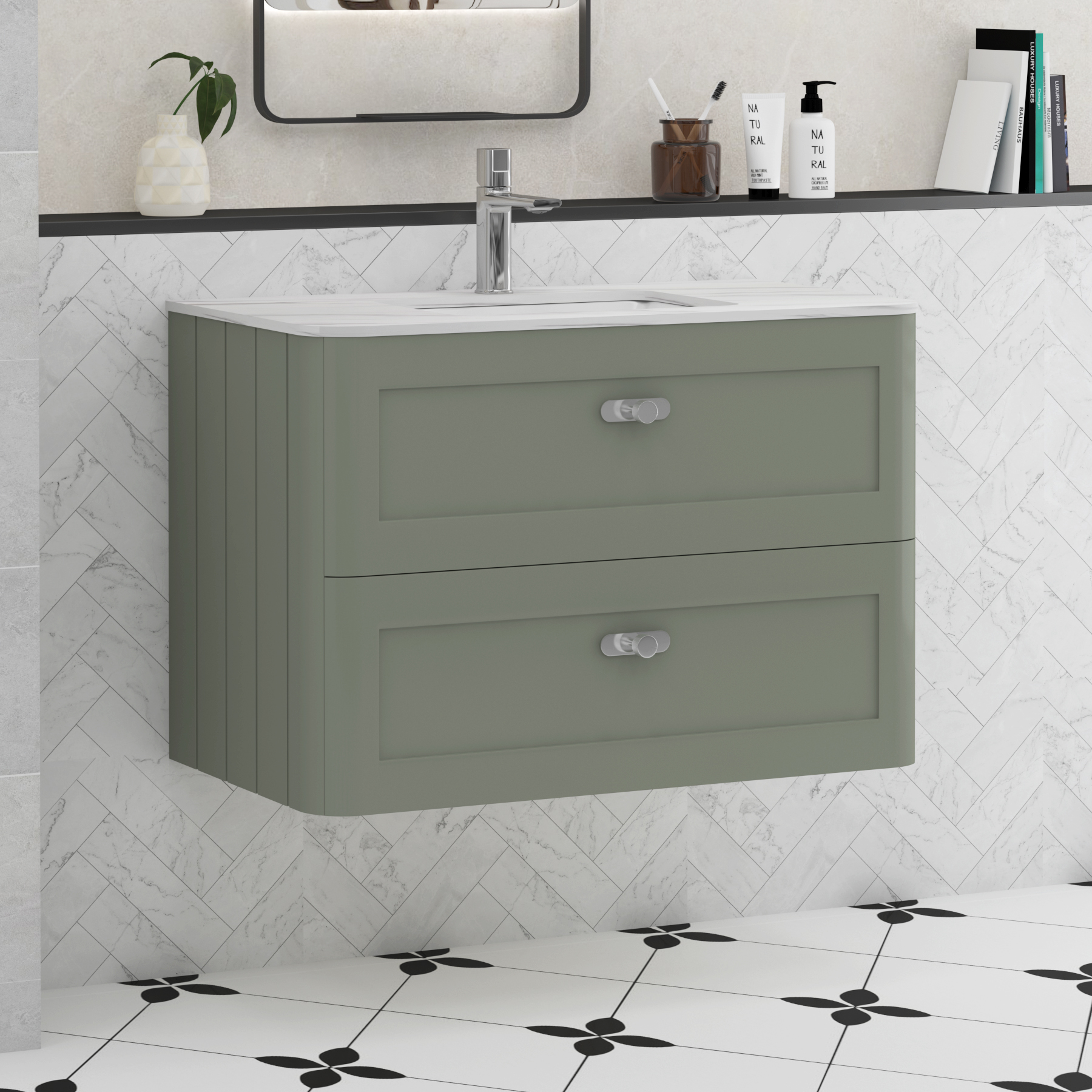 Henley 2 Drawer Wall Hung Vanity Unit – Multiple Sizes, Colours, Basins & Knob Options