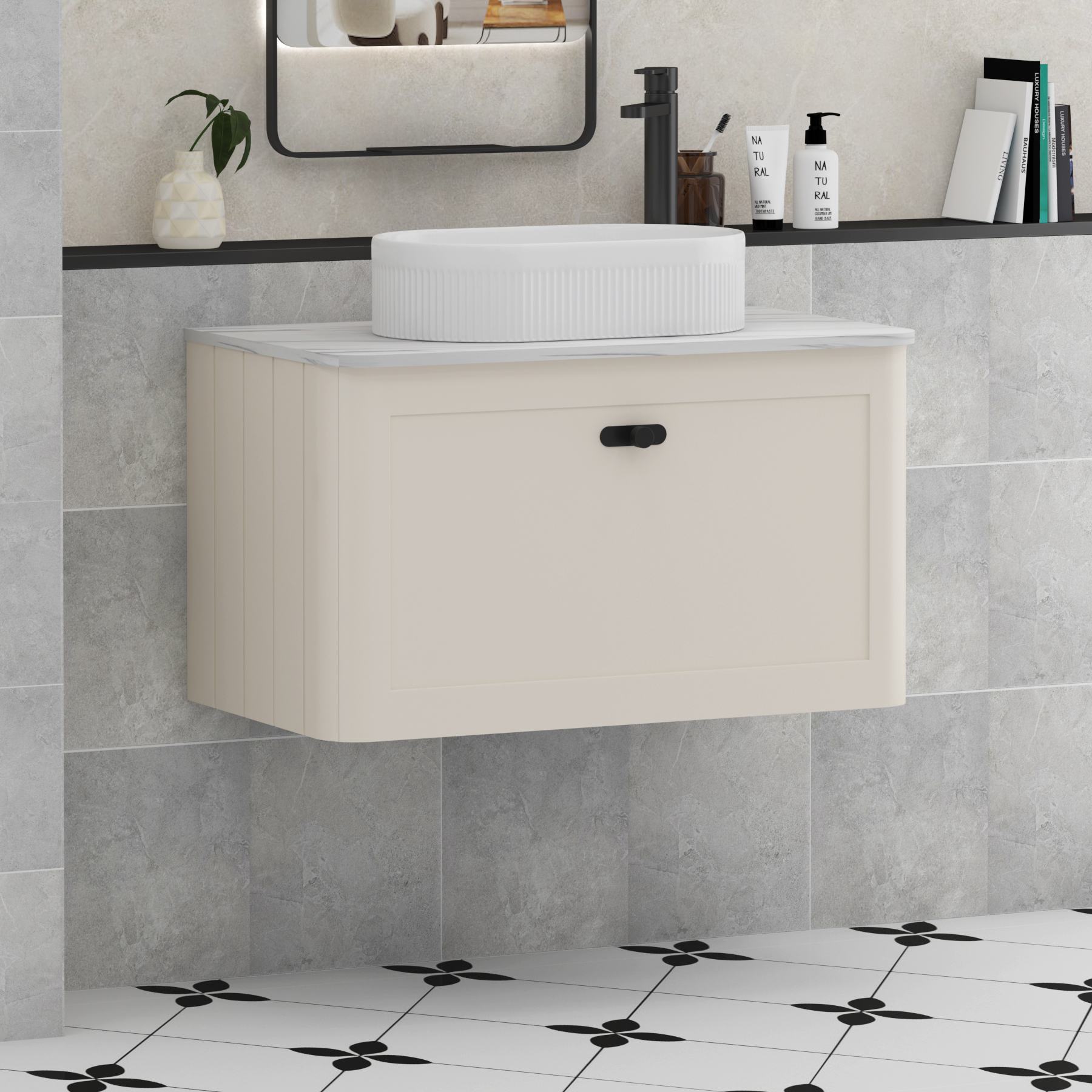 Henley 1 Drawer Wall Hung Vanity Unit – Multiple Sizes, Colours, Knobs, Worktop & Basins Options