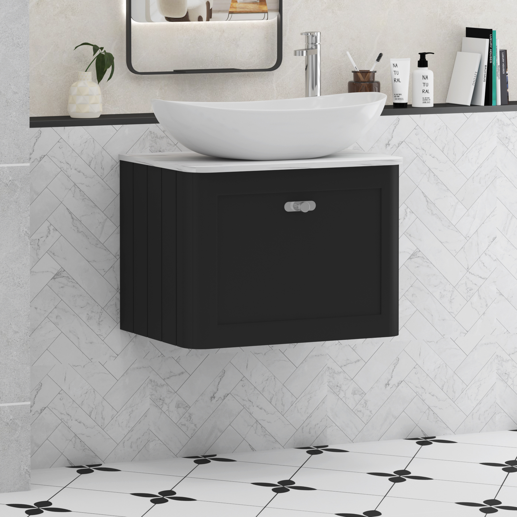 Henley 1 Drawer Wall Hung Vanity Unit – Multiple Sizes, Colours, Knobs, Worktop & Basins Options