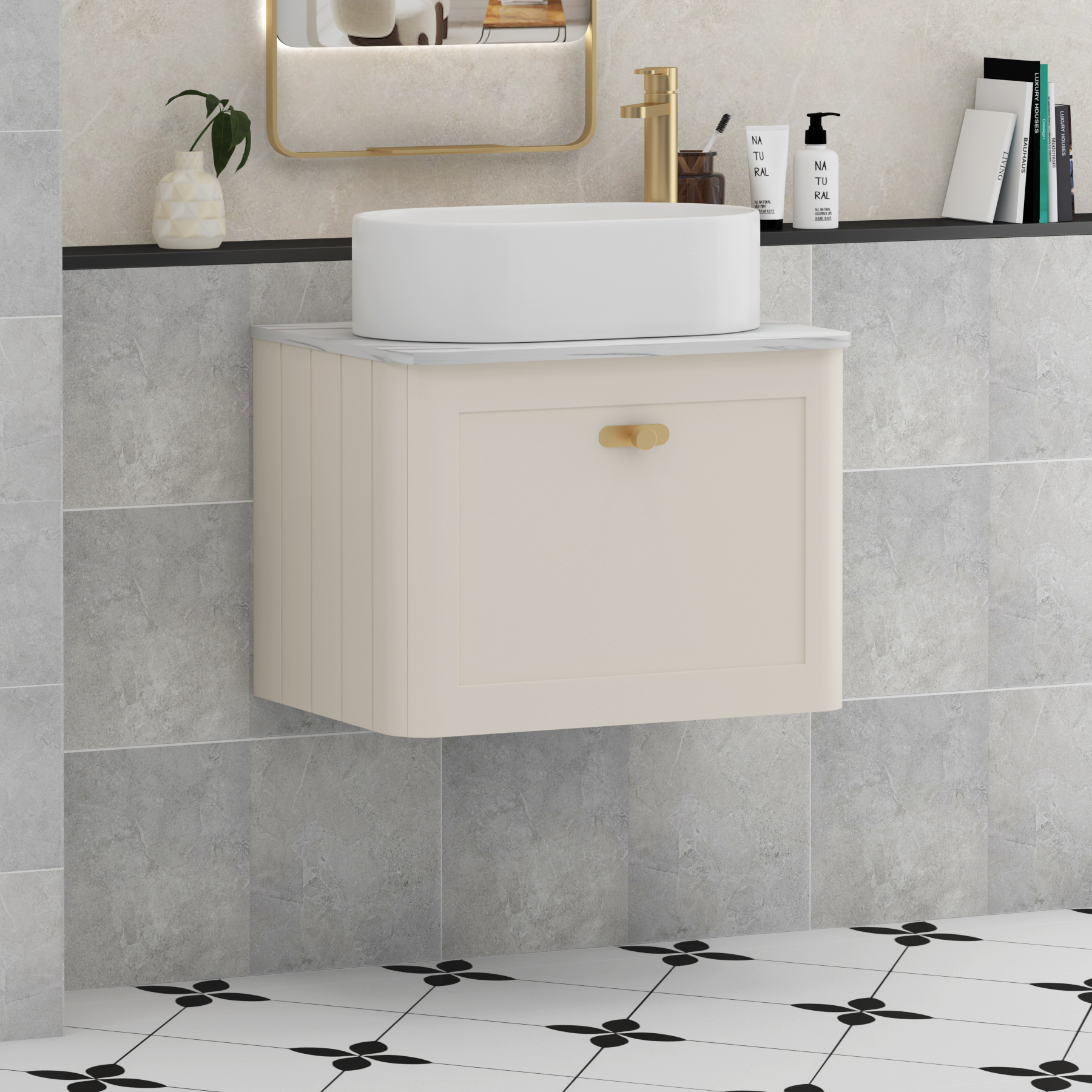 Henley 1 Drawer Wall Hung Vanity Unit – Multiple Sizes, Colours, Knobs, Worktop & Basins Options