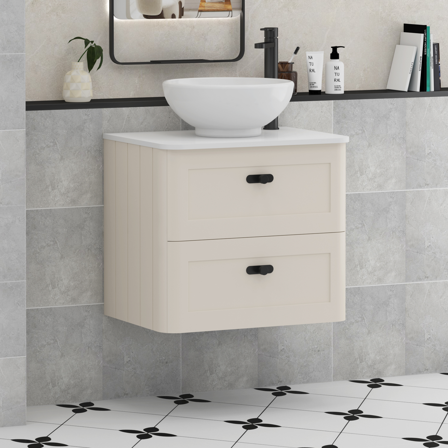 Henley 2 Drawer Wall Hung Vanity Unit – Multiple Sizes, Colours, Knobs, Worktop & Basins Options