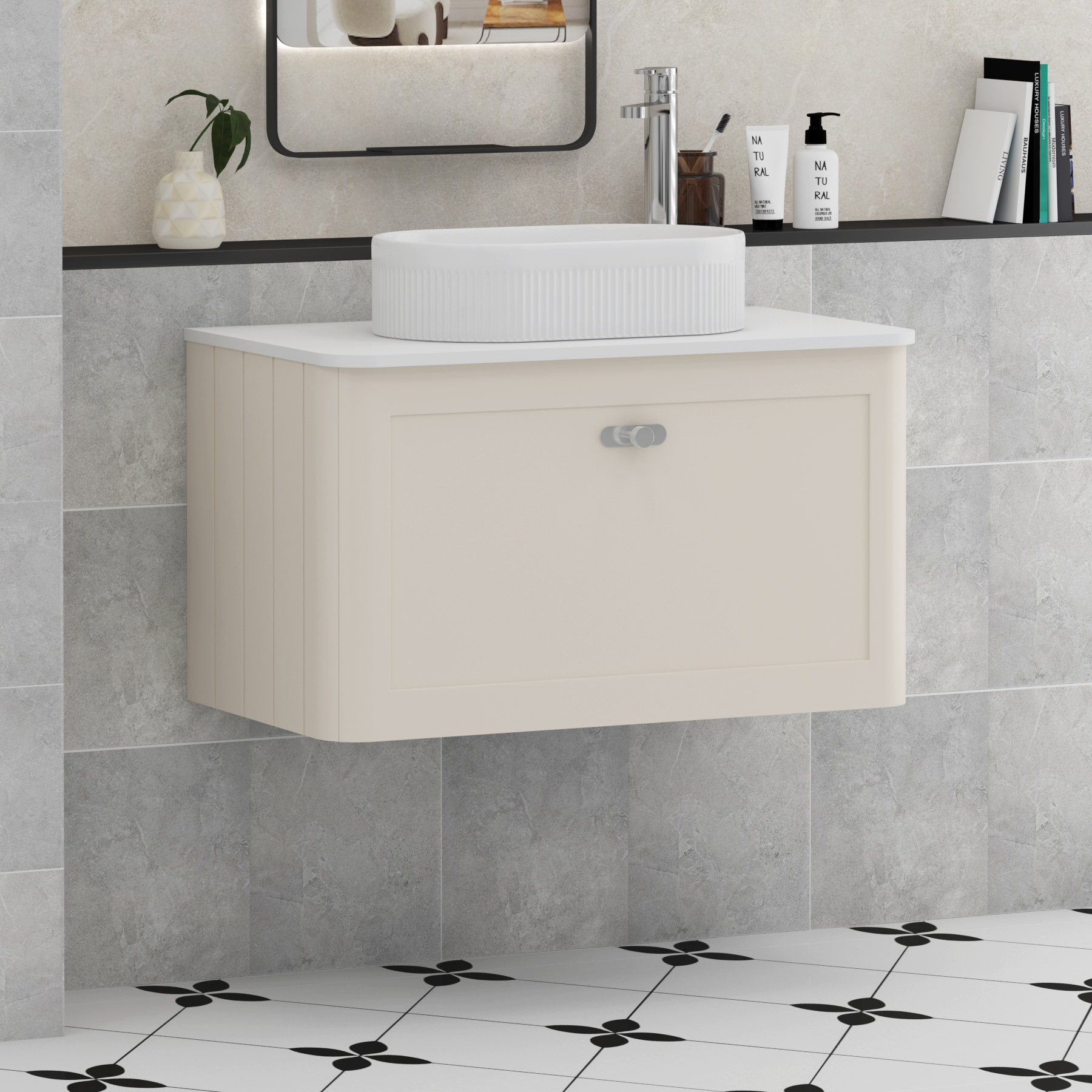 Henley 1 Drawer Wall Hung Vanity Unit – Multiple Sizes, Colours, Knobs, Worktop & Basins Options