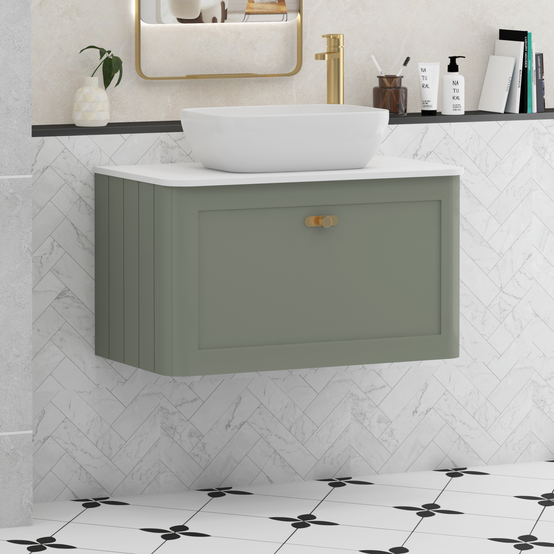 Henley 1 Drawer Wall Hung Vanity Unit – Multiple Sizes, Colours, Knobs, Worktop & Basins Options
