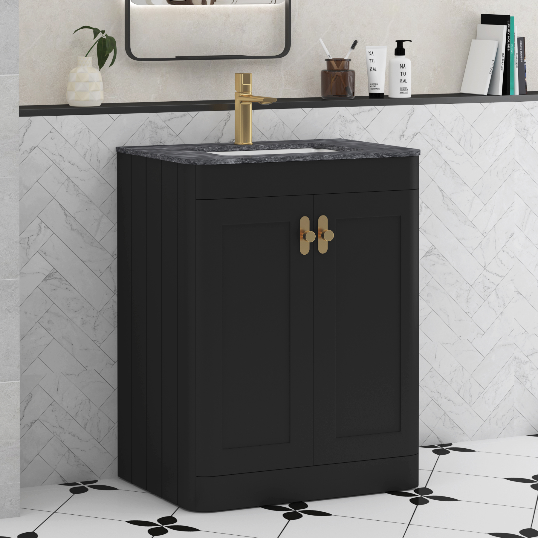 Henley 2 Door Floor Standing Vanity Unit – Multiple Sizes, Colours, Basins & Knob Options