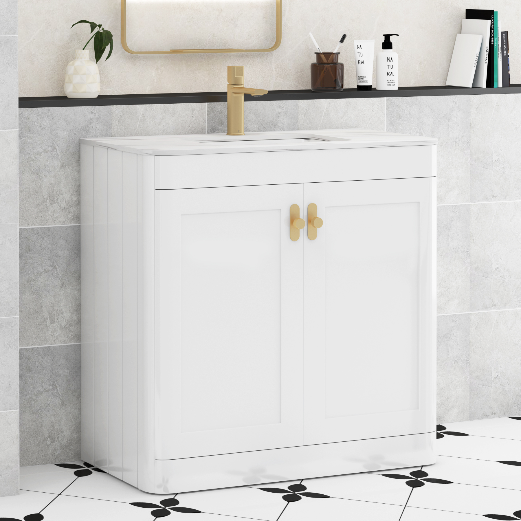 Henley Gloss White 2 Door Floor Standing Vanity Unit with Optional Basin & Knobs