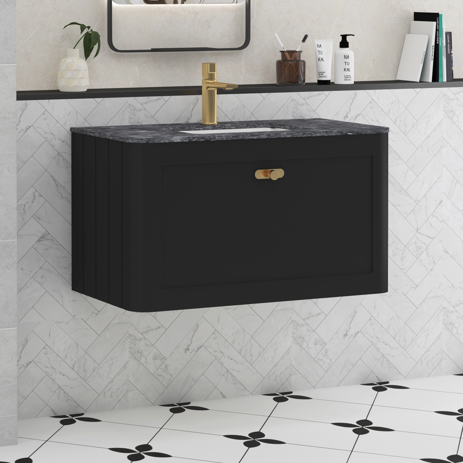 Henley 1 Drawer Wall Hung Vanity Unit – Multiple Sizes, Colours, Basins & Knob Options