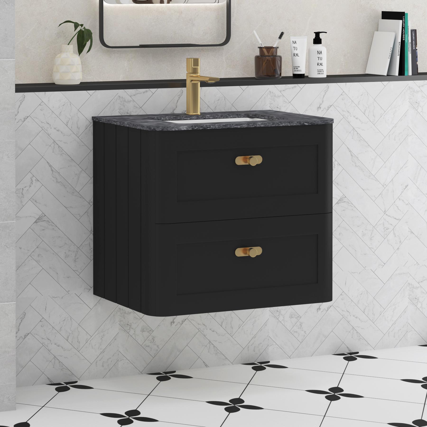 Henley 2 Drawer Wall Hung Vanity Unit – Multiple Sizes, Colours, Basins & Knob Options