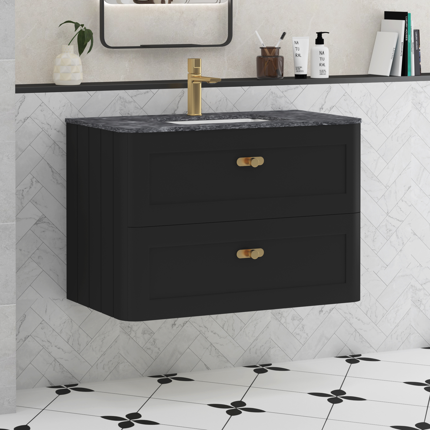 Henley 2 Drawer Wall Hung Vanity Unit – Multiple Sizes, Colours, Basins & Knob Options