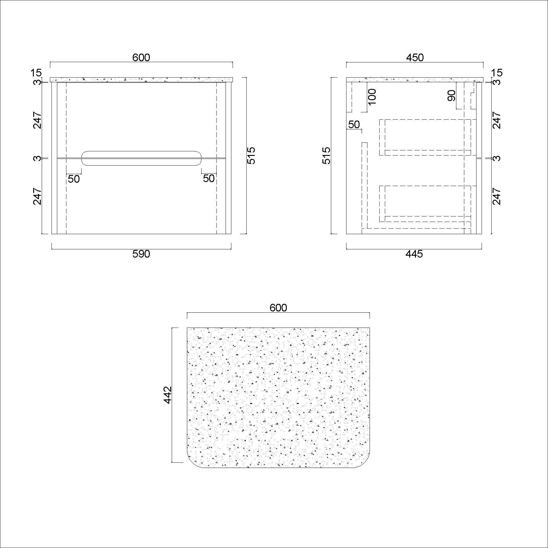 Infinity 600mm Gloss Anthracite Wall Hung Vanity Unit 2 Drawer Black Star Countertop Basin - Elva