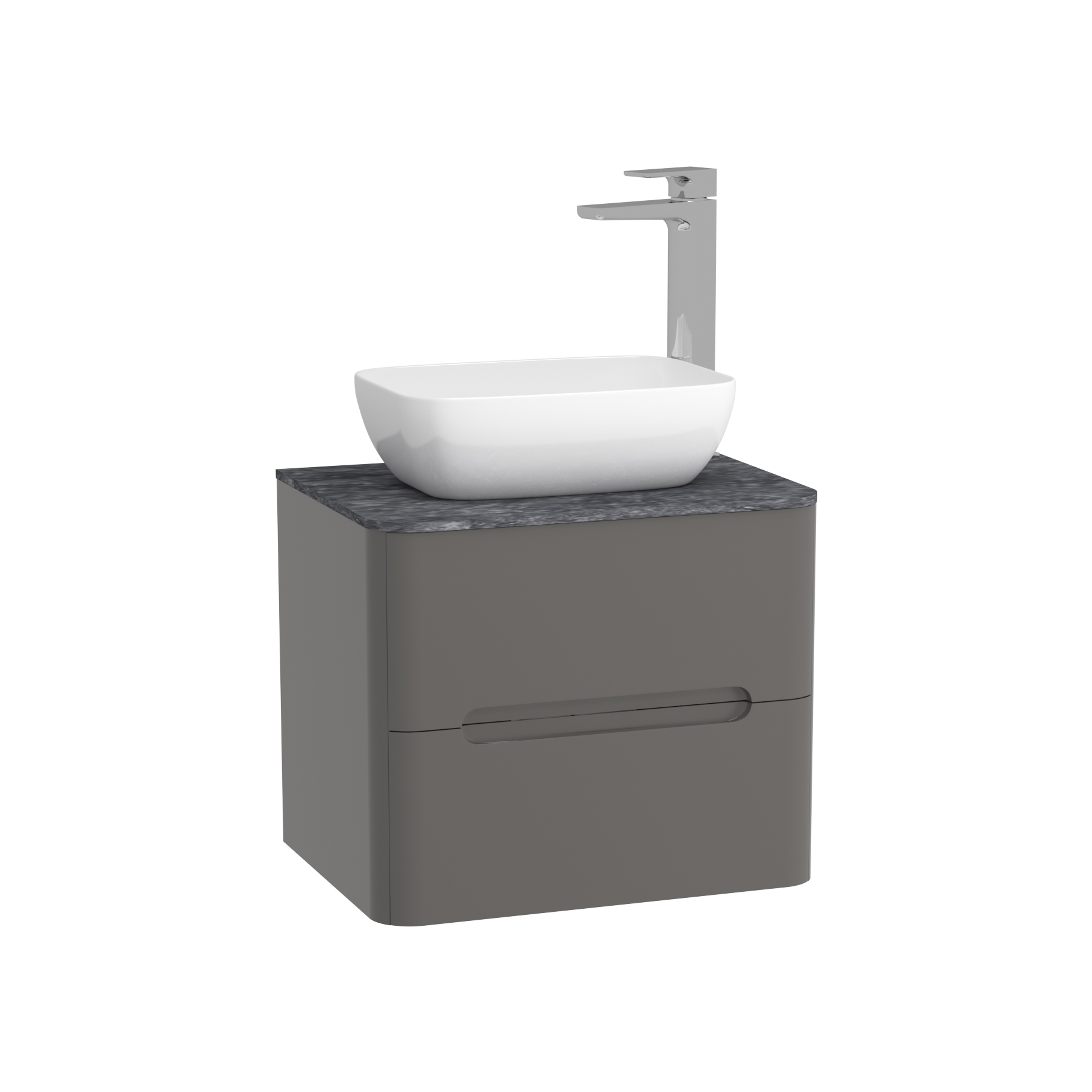Infinity 600mm Gloss Anthracite Wall Hung Vanity Unit 2 Drawer Black Star Countertop Basin - Elva
