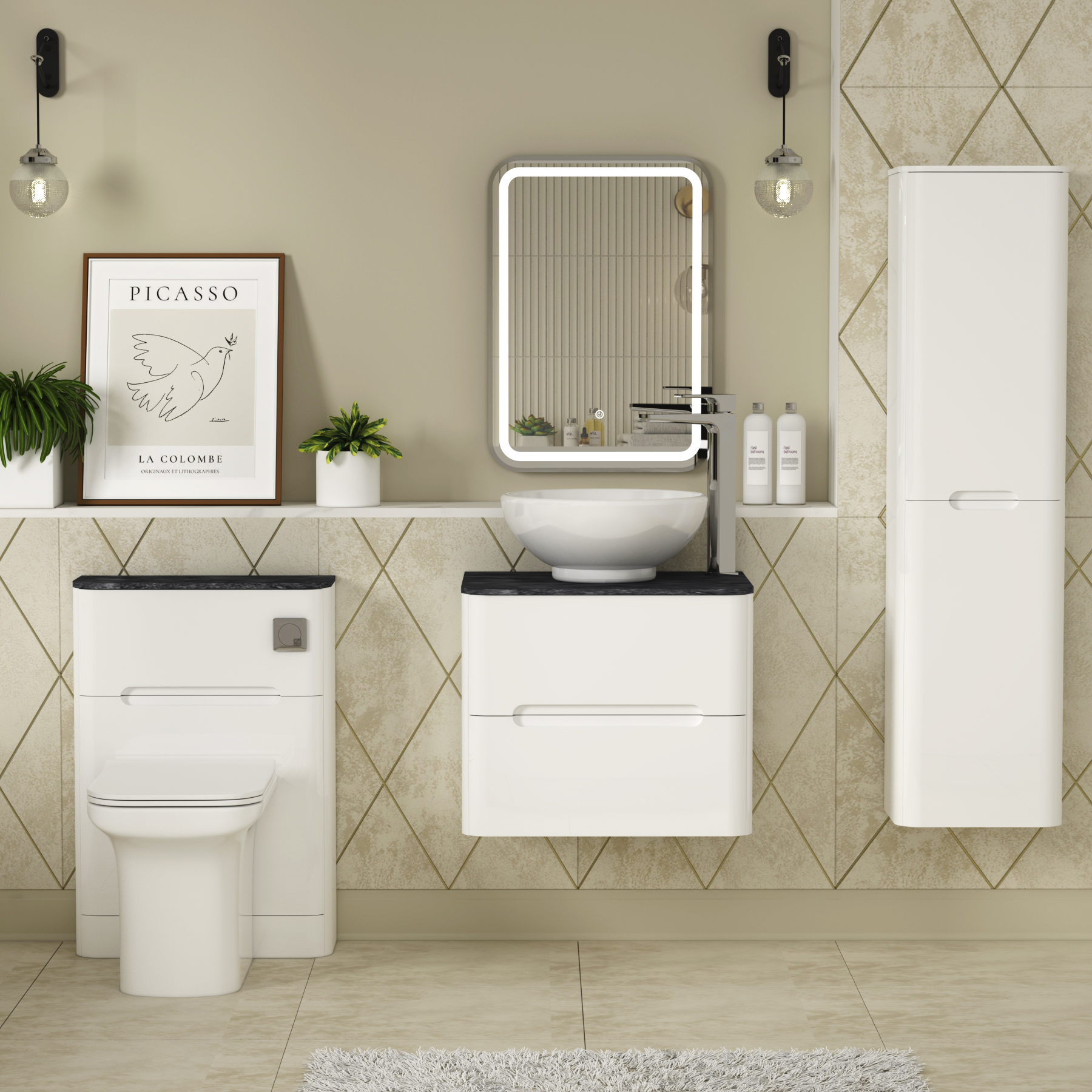 Infinity Gloss White 2 Drawer Wall Hung Black Star Vanity Unit White ...