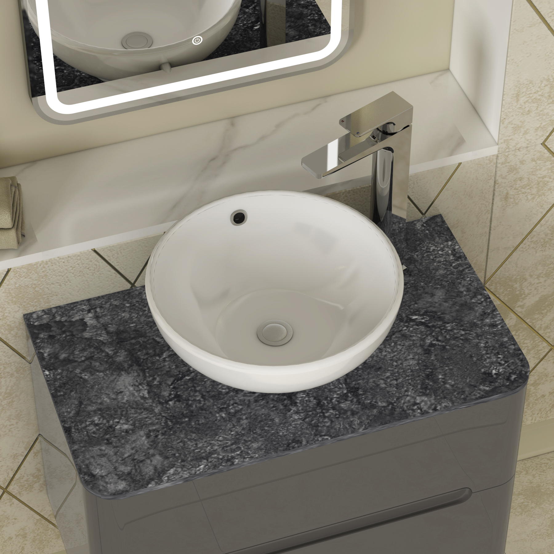 Infinity Gloss Anthracite 2 Drawer Wall Hung Vanity Unit Black Star Worktop & Various Countertop Basins