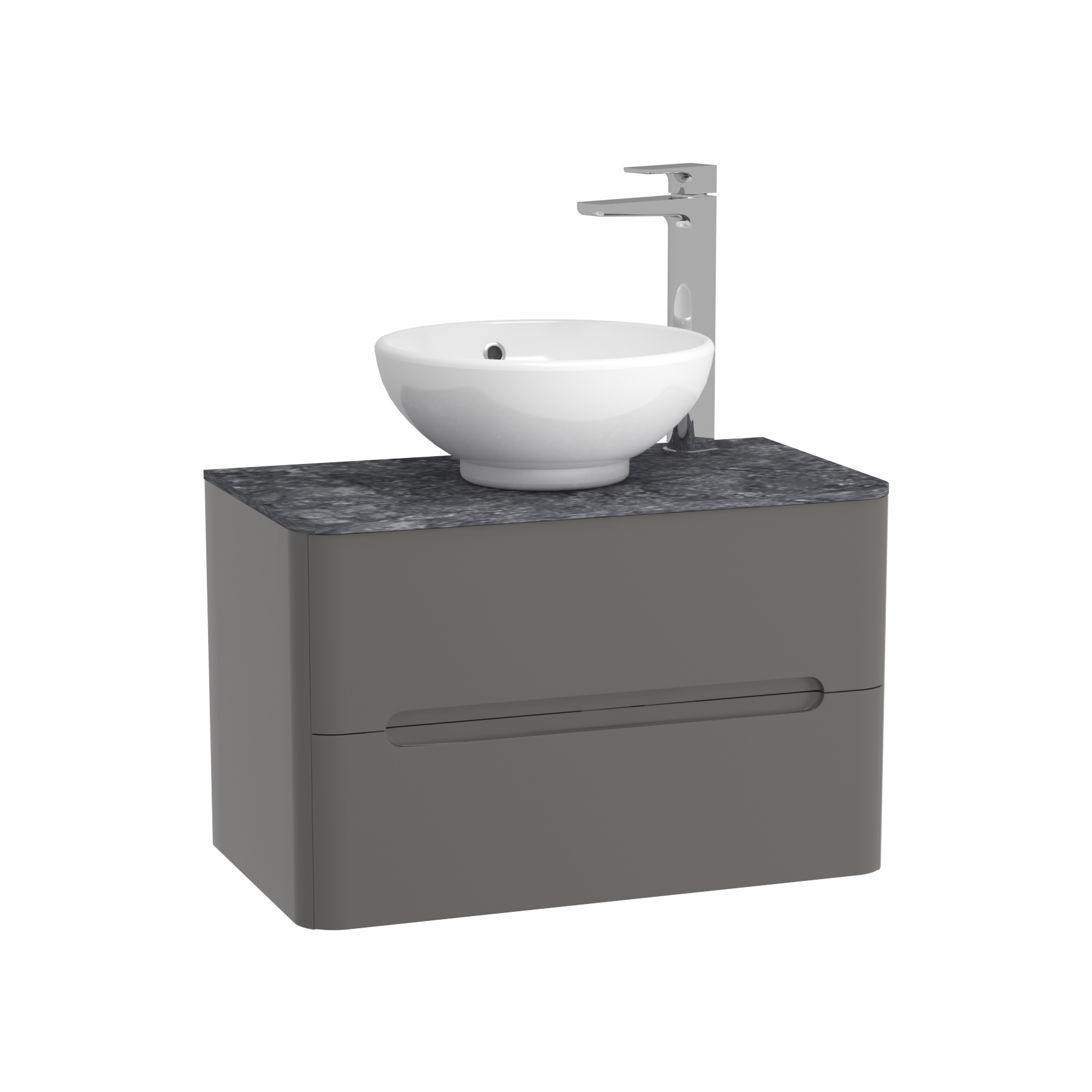 Infinity Gloss Anthracite 2 Drawer Wall Hung Vanity Unit Black Star Worktop & Various Countertop Basins