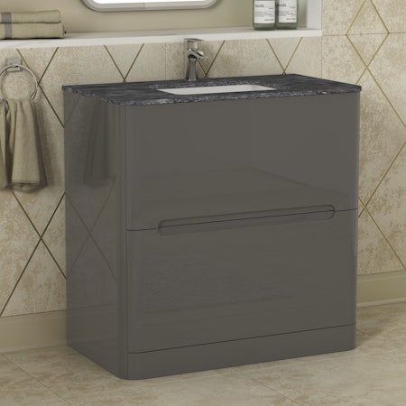 Infinity Gloss Anthracite 2 Drawer Floor Standing Vanity Unit with Black Star Top