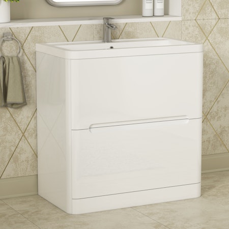 Infinity Gloss White 2 Drawer Floor Standing Vanity Unit with Ceramic Basin