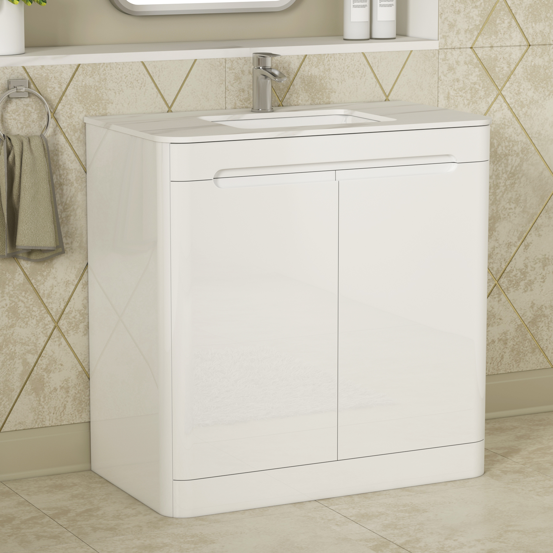 Infinity 800mm Gloss White Floor Standing Vanity Unit 2 Door with ...