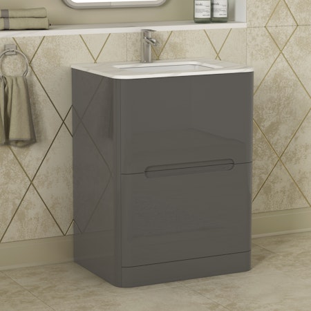 Infinity Gloss Anthracite 2 Drawer Floor Standing Vanity Unit with Carrara White Top