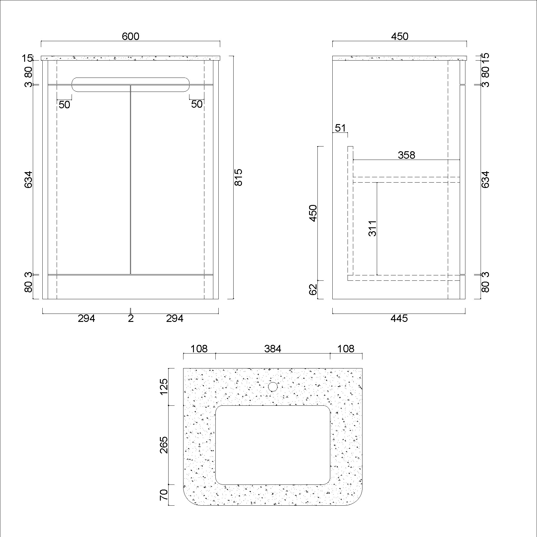Infinity 600mm Gloss Anthracite Floor Standing Vanity Unit 2 Door with Carrara White Top