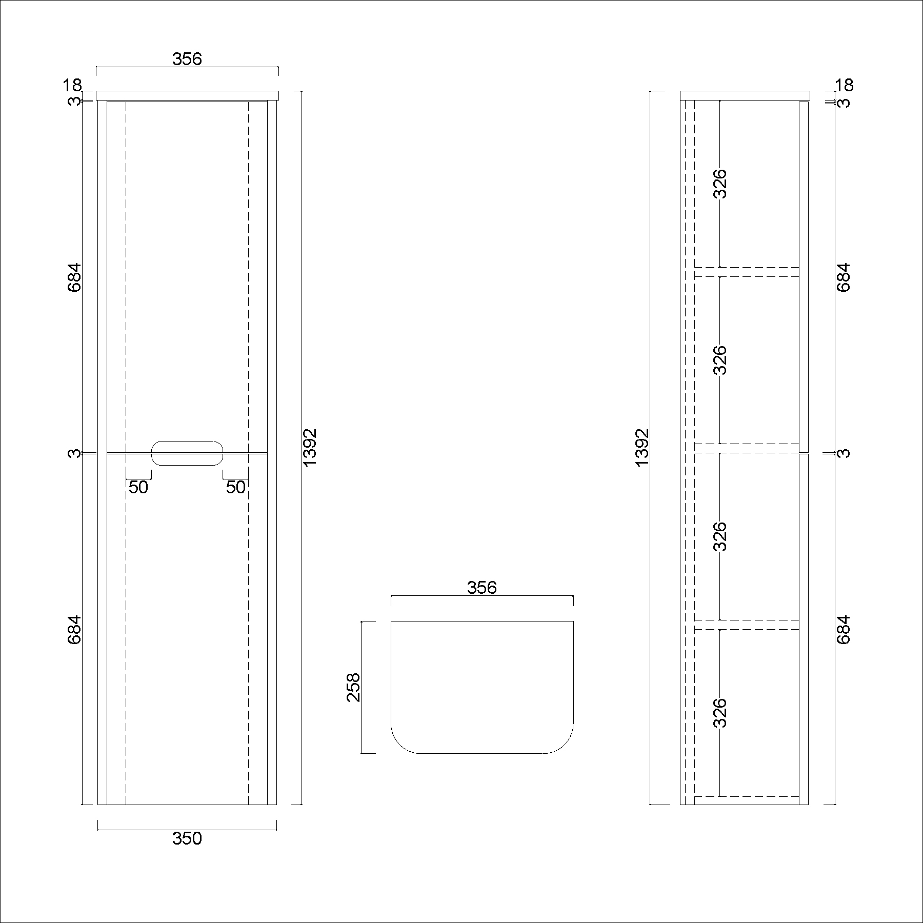 Venice 1400 x 350mm Gloss White 2 Door Groove Handle Wall Hung Tall Unit