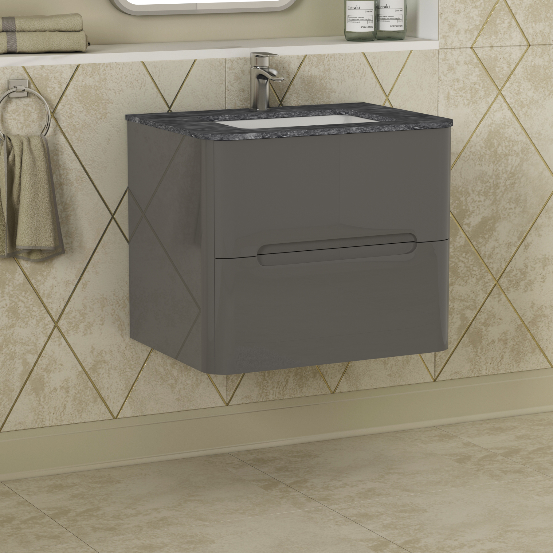 Infinity Gloss Anthracite 2 Drawer Wall Hung Vanity Unit with