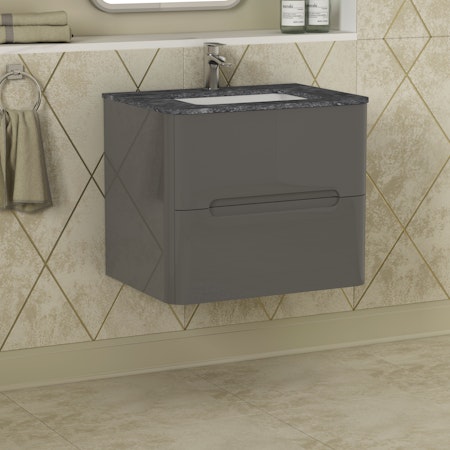 Infinity Gloss Anthracite 2 Drawer Wall Hung Vanity Unit with Black Star Marble Top