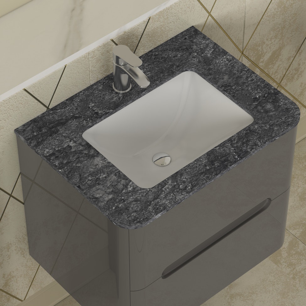 Infinity 600mm Gloss Anthracite Wall Hung Vanity Unit 2 Drawer with Black Star Top