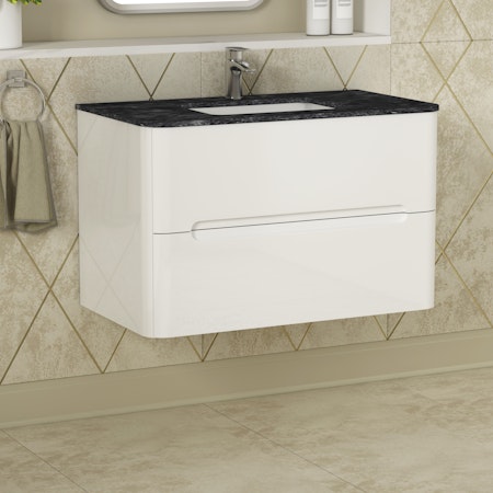 Infinity Gloss White 2 Drawer Wall Hung Vanity Unit with Black Star Top